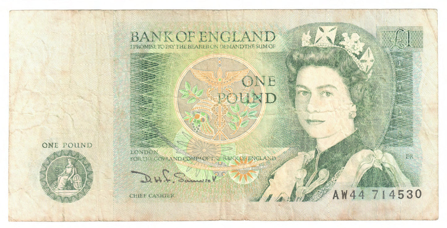 England 1981 1 Pound Bank of England Banknote s/n AW44 714530 - Circulated