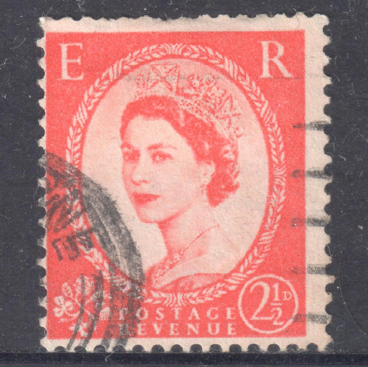 GB UK Great Britain England 1952 - 1954 2 1/2 Pence Carmine Red Queen Elizabeth II Stamp - Perfin:14.75x14.25