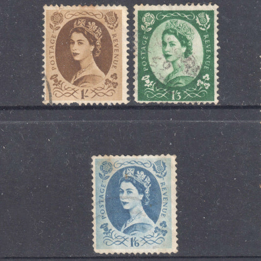 GB UK Great Britain England 1952 - 1954 Queen Elizabeth II Stamp Group of 3 - Perfin:14.75x14.25