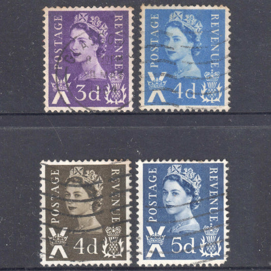 GB - Scotland 1958 - 1968 Queen Elizabeth II Stamp Group of 4 - Perfin:14.75x14.25