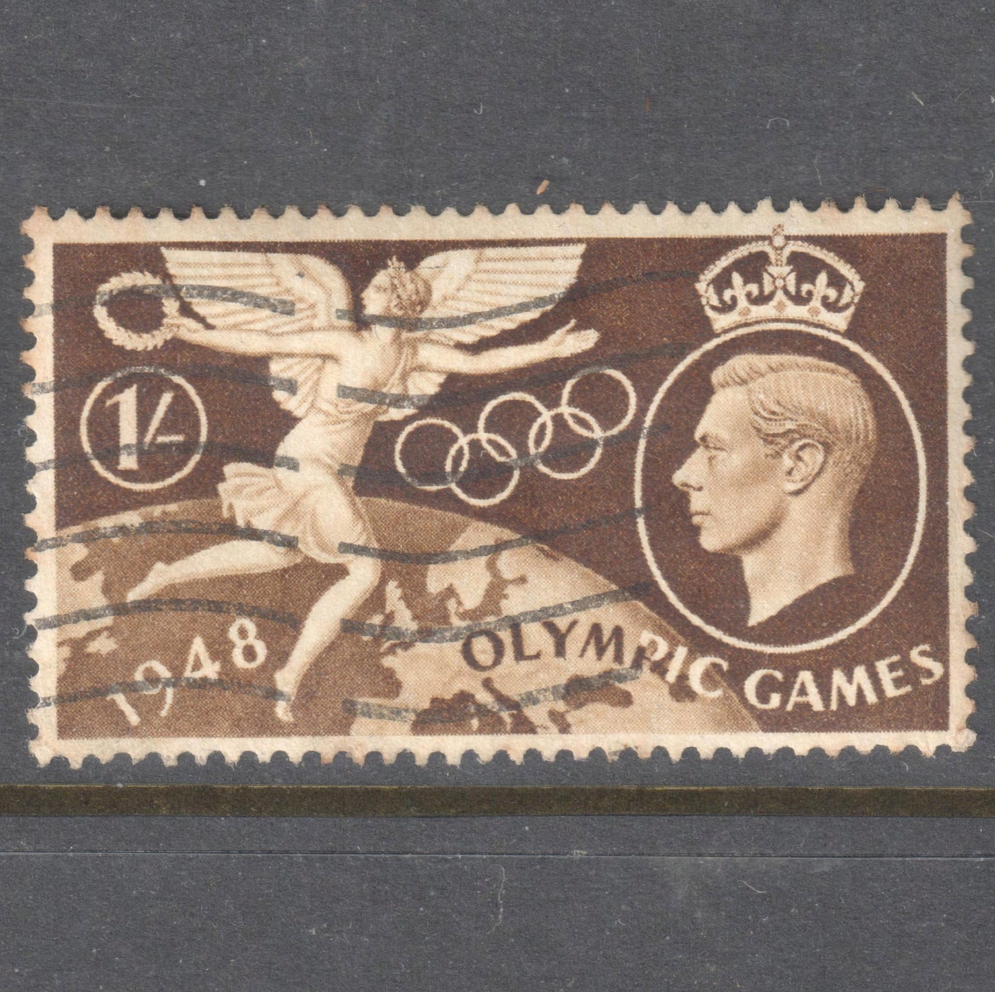 GB UK Great Britain England 1948 1 Shilling Brown Olympic Games London England Stamp - Perfin:15x14