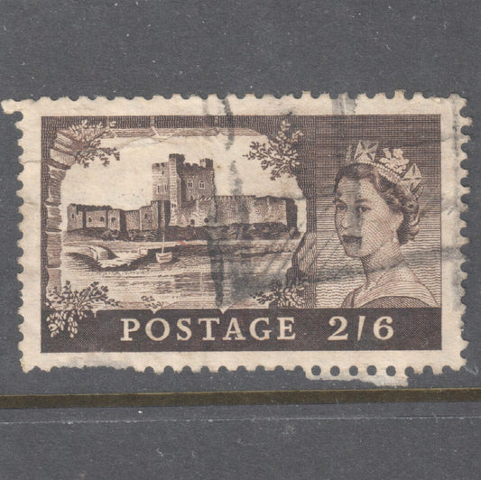 GB UK Great Britain England 1955 - 1958 2'6 Brown Castles Stamp - Perfin:11x11.75