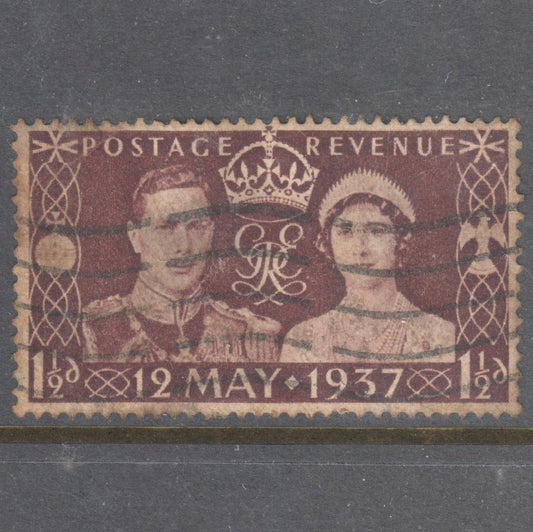 GB UK Great Britain England 1937 1 1/2 Pence Brownish Purple Coronation of King George VI Stamp - Perfin:15x14