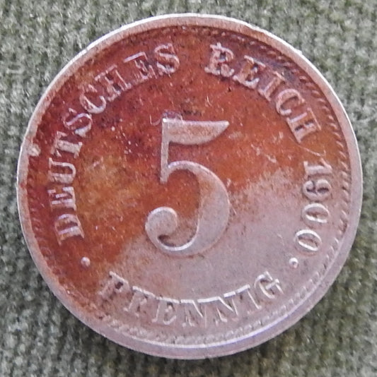 Germany 1900 D 5 Pfennig German Empire Coin