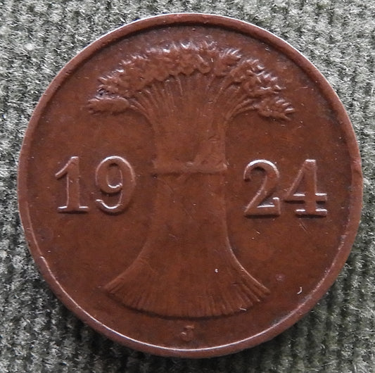 Germany 1924 J 1 Pfennig Coin - Circulated