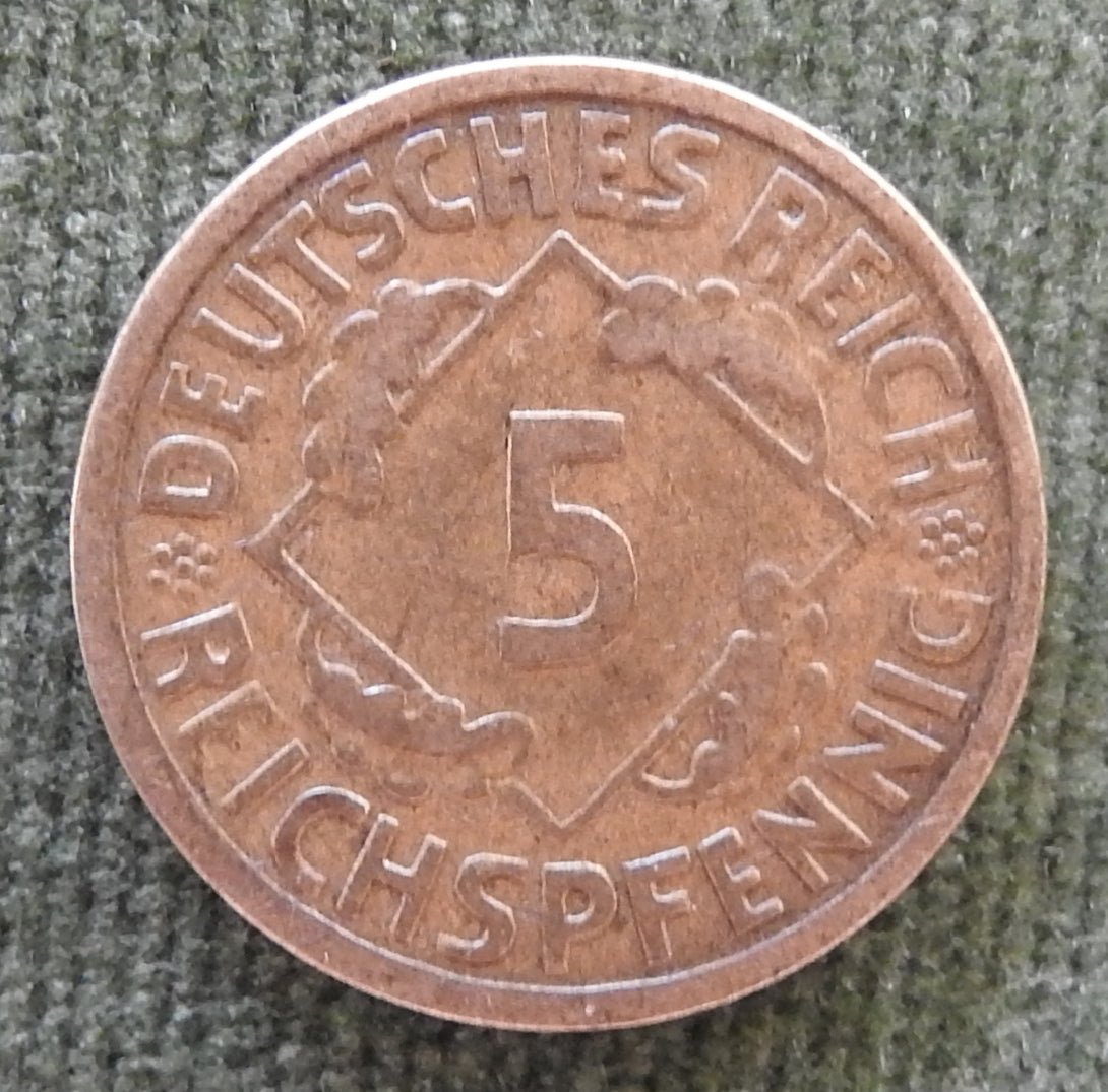 Germany 1926 A 5 Pfennig Coin Wheat Ears