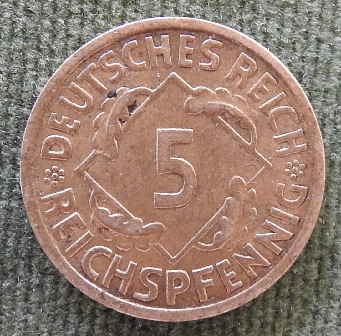 Germany 1930 A 5 Pfennig Coin Wheat Ears