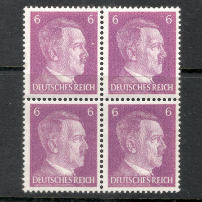 German Empire 1941 -1945 6 Pfennig Violet Hitler Stamp Block - Perfin: 14 x 14.5