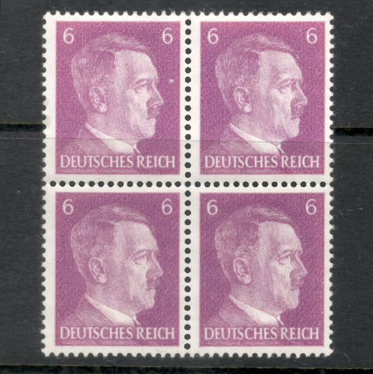German Empire 1941 -1945 6 Pfennig Violet Hitler Stamp Block - Perfin: 14 x 14.5