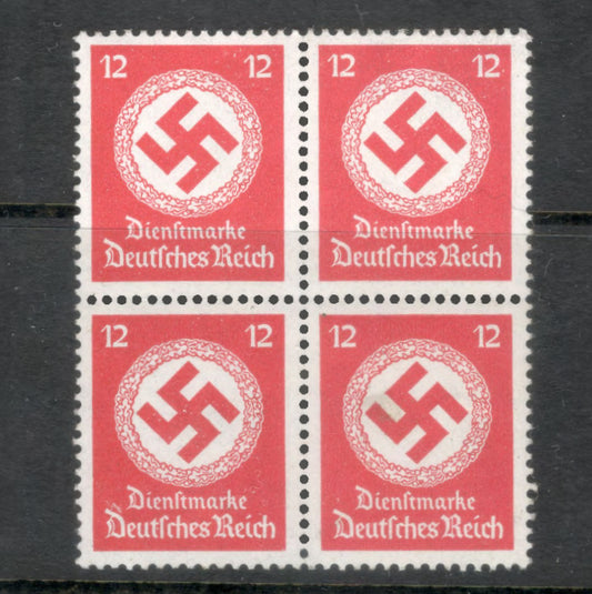 German Empire 1942 -1945 12 Diensmarke Red Official Stamp Block - Perfin: 14