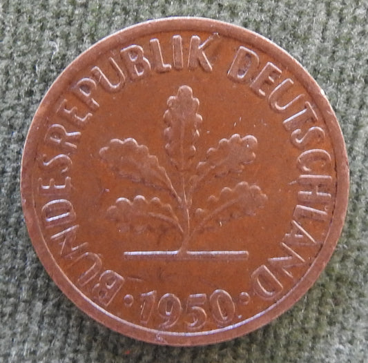 Germany 1950 G 2 Pfennig Coin Oak Seedling