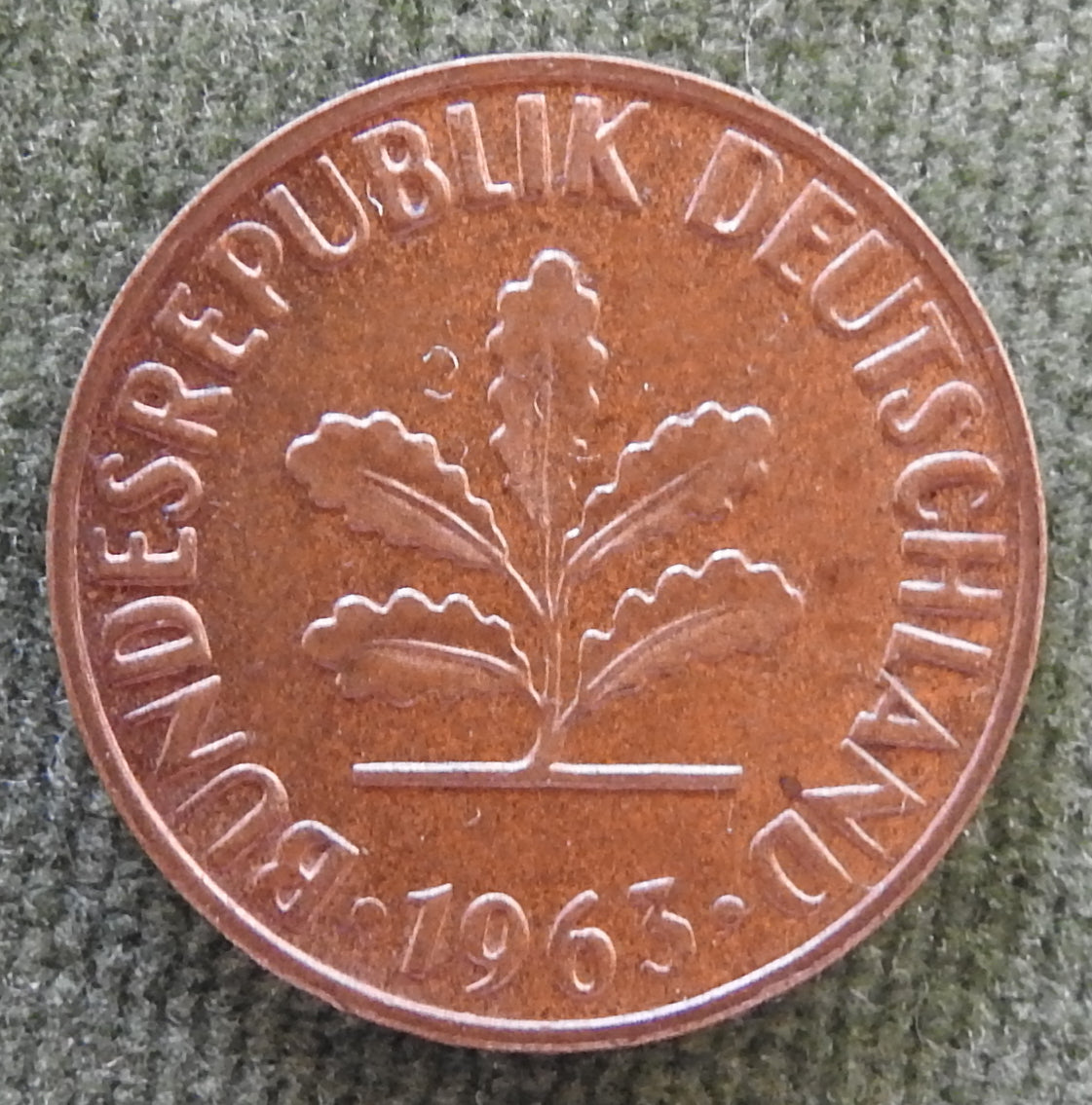 Germany 1963 J 2 Pfennig Coin Oak Seedling