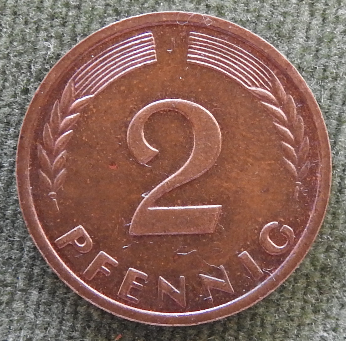 Germany 1963 J 2 Pfennig Coin Oak Seedling