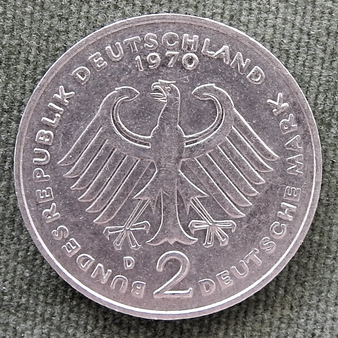 Germany 1970 D 2 Deutsche Mark Coin Konrad Adenauer