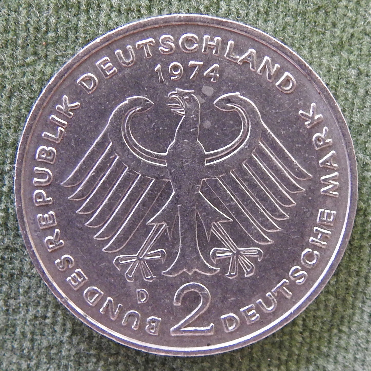 Germany 1974 D 2 Deutsche Mark Coin Konrad Adenauer