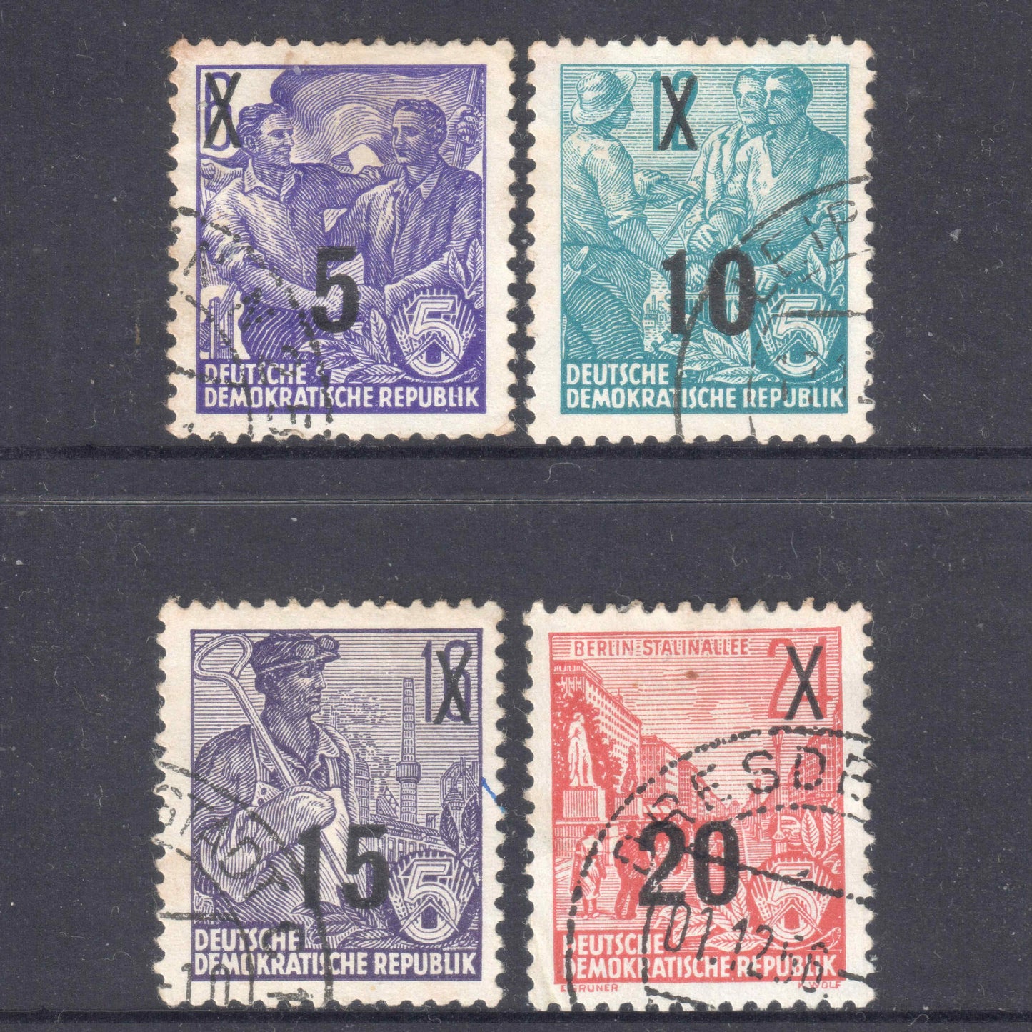 German DDR 1954 5 Year Plan Stamp Group Surcharged - Perfin:13x12.5