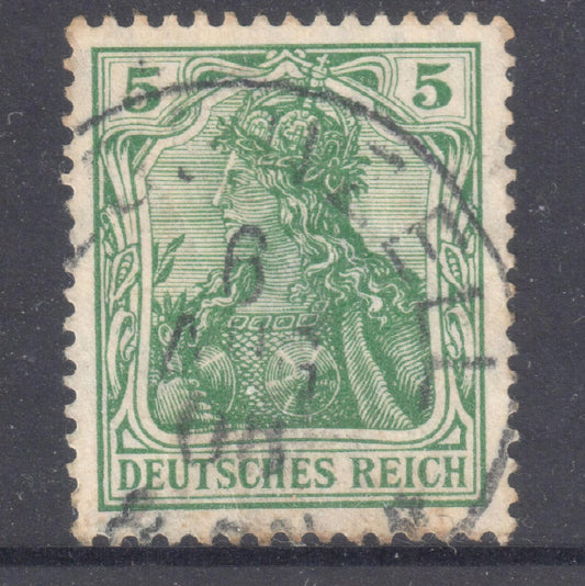 German Empire 1905 - 1911 5 Pfennig Green Germania Stamp - Perfin:14x14.5