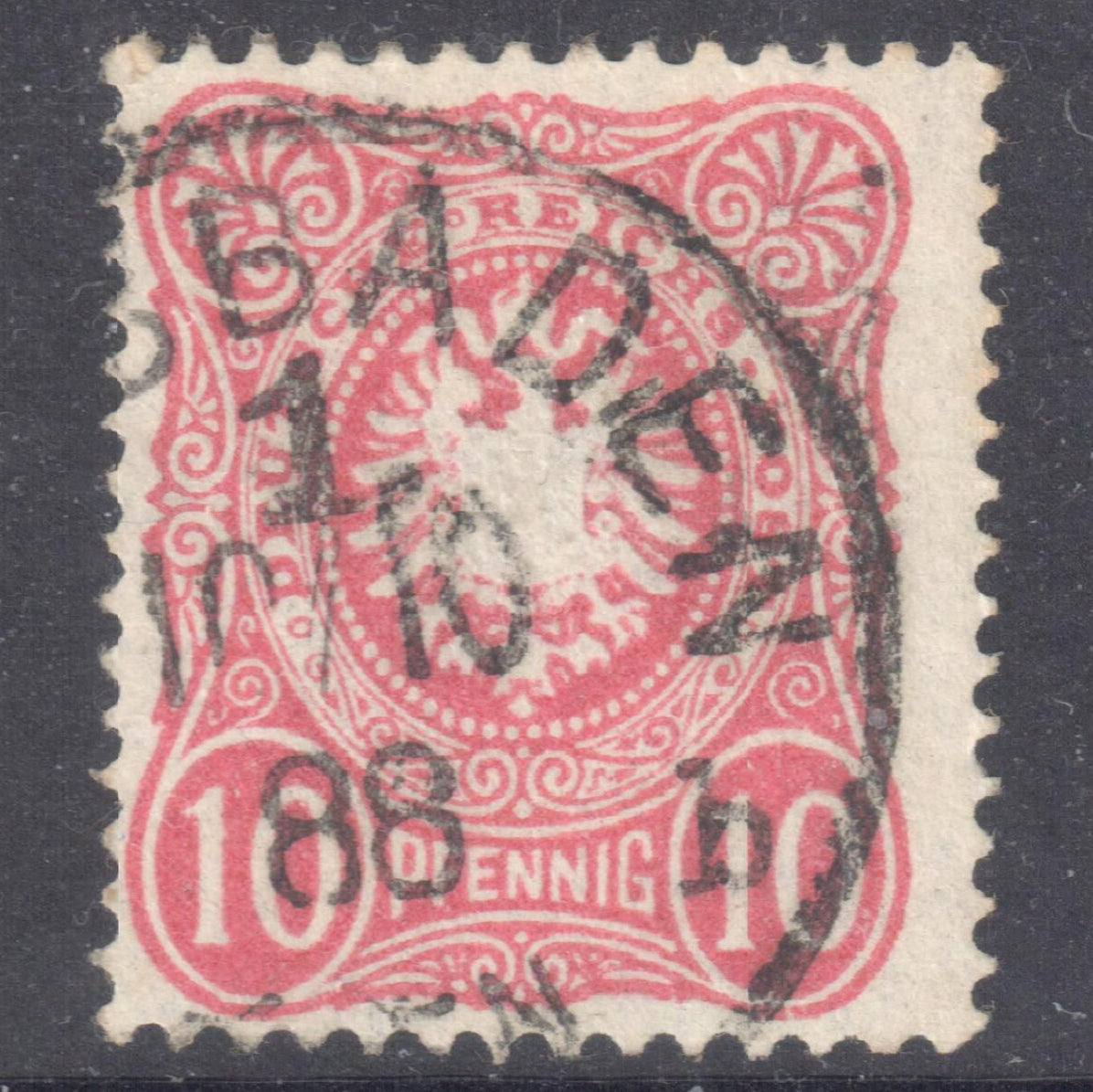 German Empire 1879 -1880 10 Pfennig Rose Imperial Eagle Stamp - Perfin:13.5x14.25