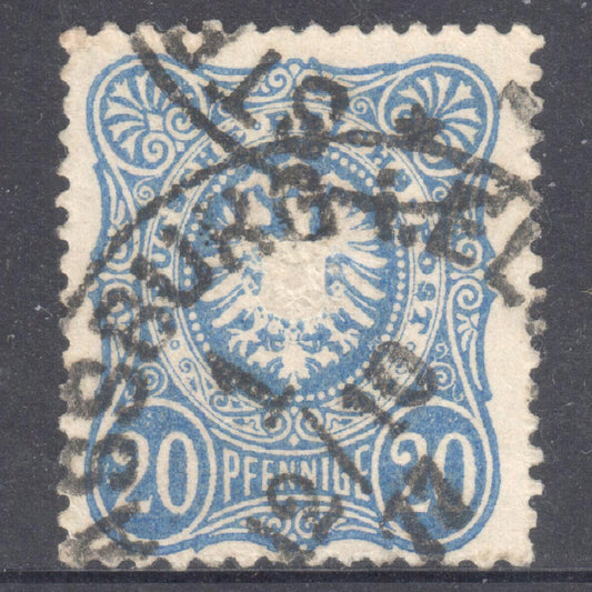 German Empire 1875 20 Pfennige Ultramarine Imperial Eagle Stamp - Perfin:13.5x14.25