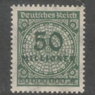 German Empire 1923 50M 50000000 Mark Dark Green New Daily Overprinted Stamp - Perfin: 14.0