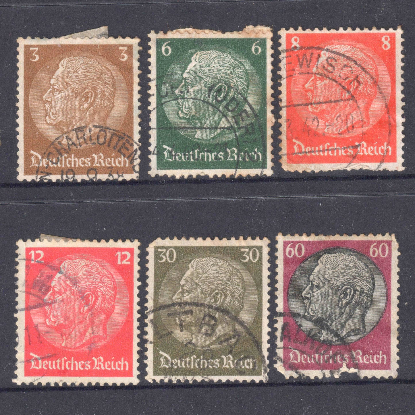 German Empire 1933 Paul von Hindenburg Stamp Group - Perfin:14