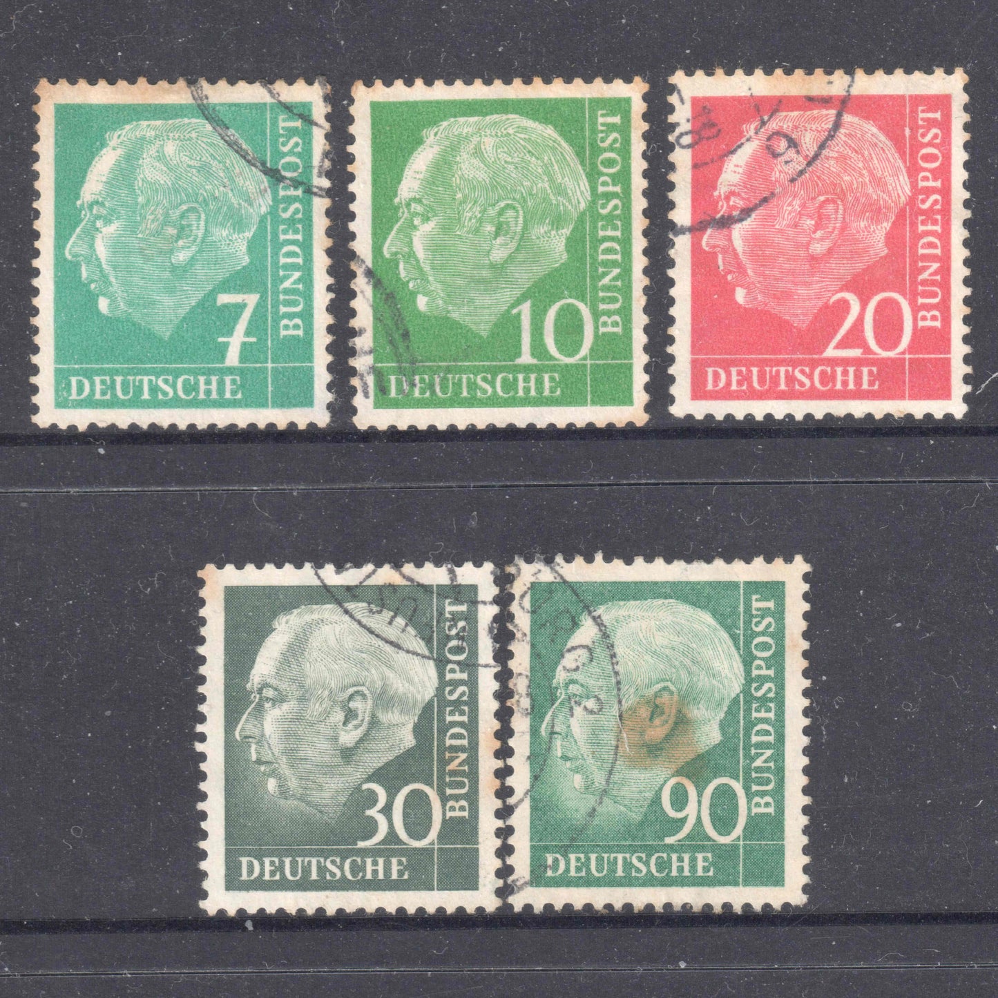 German Bundespost 1954 Professor Th. Heuss Stamp Group - Perfin:14