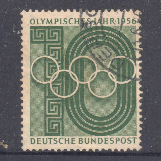 German Bundespost 1956 10 Pfennig Green Olympic Year Stamp - Perfin:14