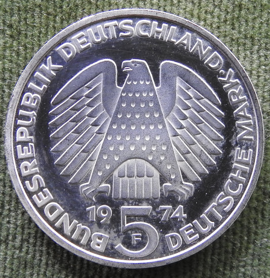 Germany 1974 F 5 Deutsche Mark Coin - Constitutional Law 25th Anniversary - Proof