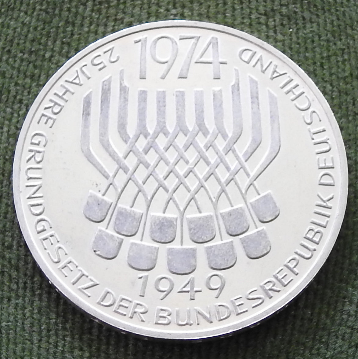 Germany 1974 F 5 Deutsche Mark Coin - Constitutional Law 25th Anniversary - Proof