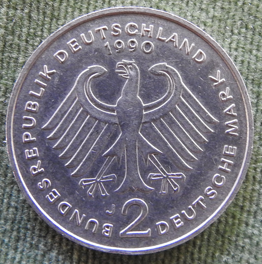 Germany 1990 J 2 Deutsche Mark Ludwig Erhard Coin - Circulated