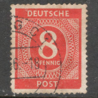 Germany Deutsche Post 8 Pfennig Orange Red 1946 Numeral Value Stamp - Perfin: 14.0