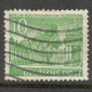 Germany Berlin 1949 Deutsche Post 10 Pfennig Green German Buildings Stamp - Perfin: 14.0