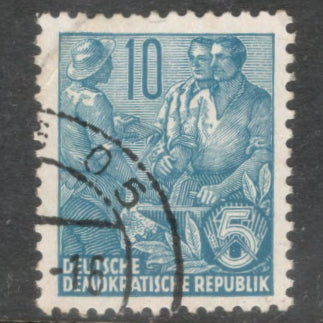Germany DDR 1955 10 Pfennig Greenish Blue 5 Year Plan Stamp - Perfin: 13.0x12.5