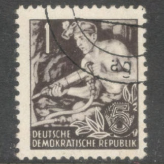 Germany DDR 1953 - 1956 1 Pfennig Black 5 Year Plan Stamp - Perfin: 13.0x12.5