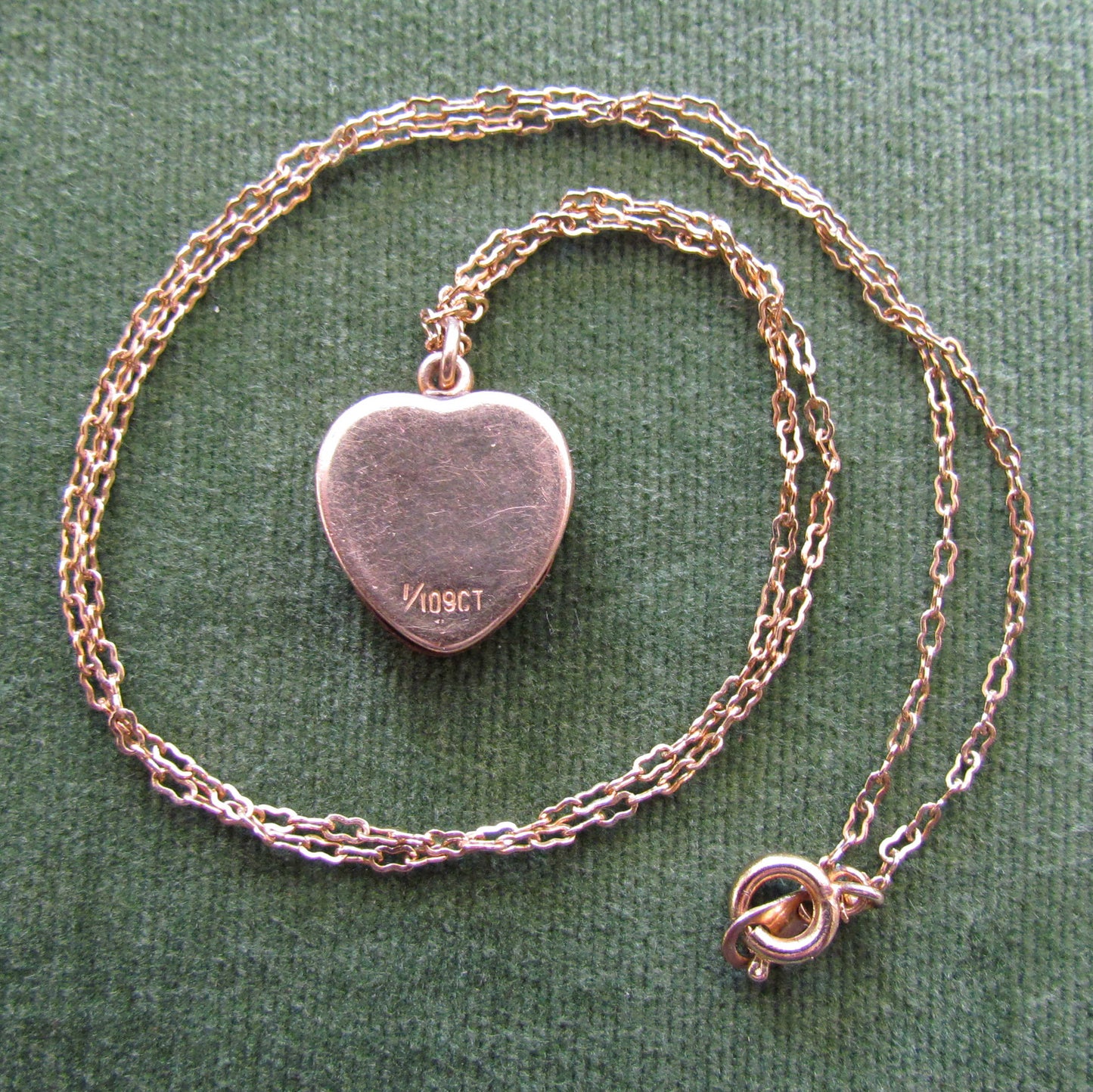 Rolled Gold Heart Shaped Photo Locket With A Red Stone And Unmarked Chain