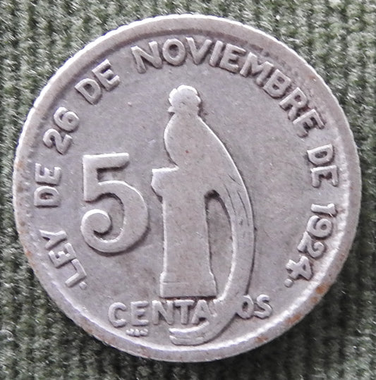 Guatemala 1924 5 Centavos Silver Coin Coat Of Arms