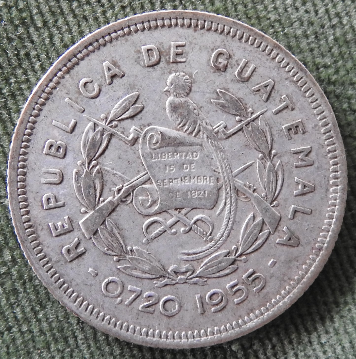 Guatemala 1955 25 Centavos Coin Coat Of Arms