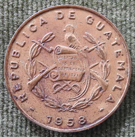 Guatemala 1958 1 Centavo Coin Coat Of Arms