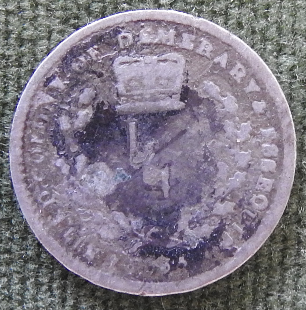 United Colony Of Demerary & Essequibo 183? 1/4 Guilder William IV Coin Guyana