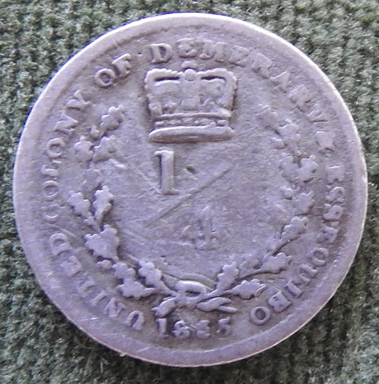 United Colony Of Demerary & Essequibo 1835 1/4 Guilder William IV Coin Guyana