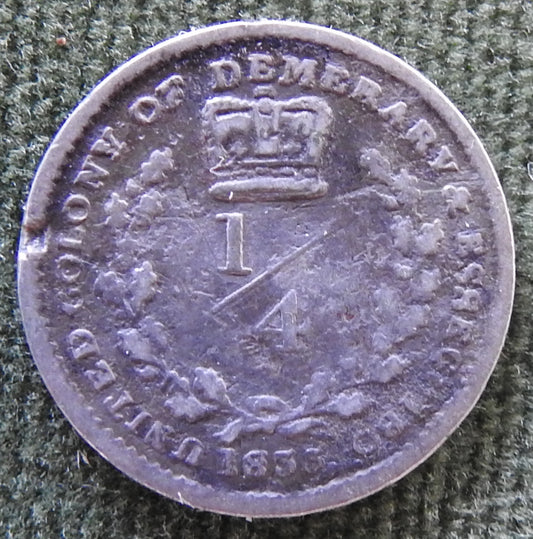 United Colony Of Demerary & Essequibo 1835 1/4 Guilder William IV Coin Guyana