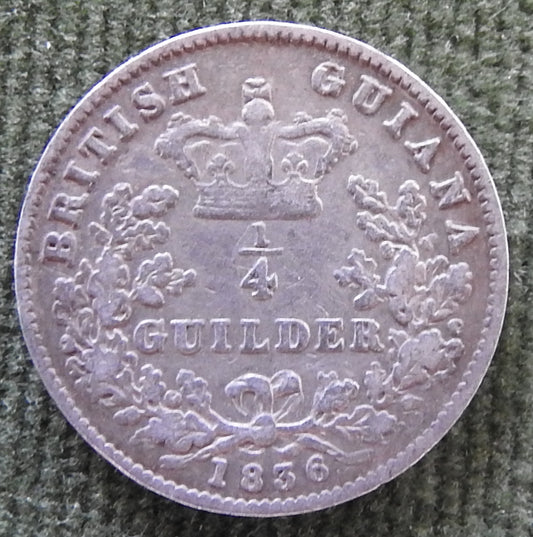 United Colony Of Demerary & Essequibo 1836 1/4 Guilder William IV Coin Guyana