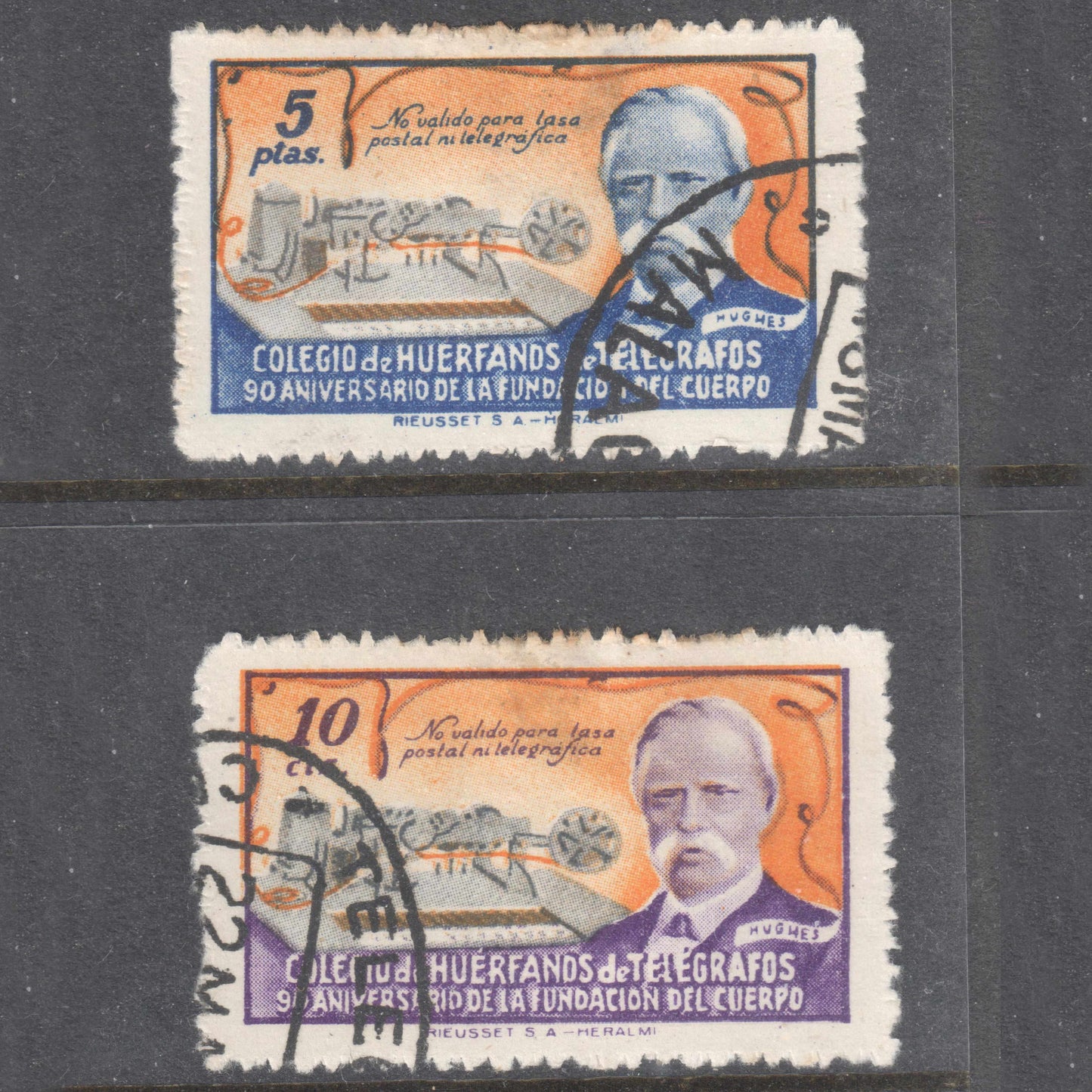 Spain 1945 Multicoloured 90th Anniversary Orphans of Telegraphs College Stamp Group Of 2 - Perf: