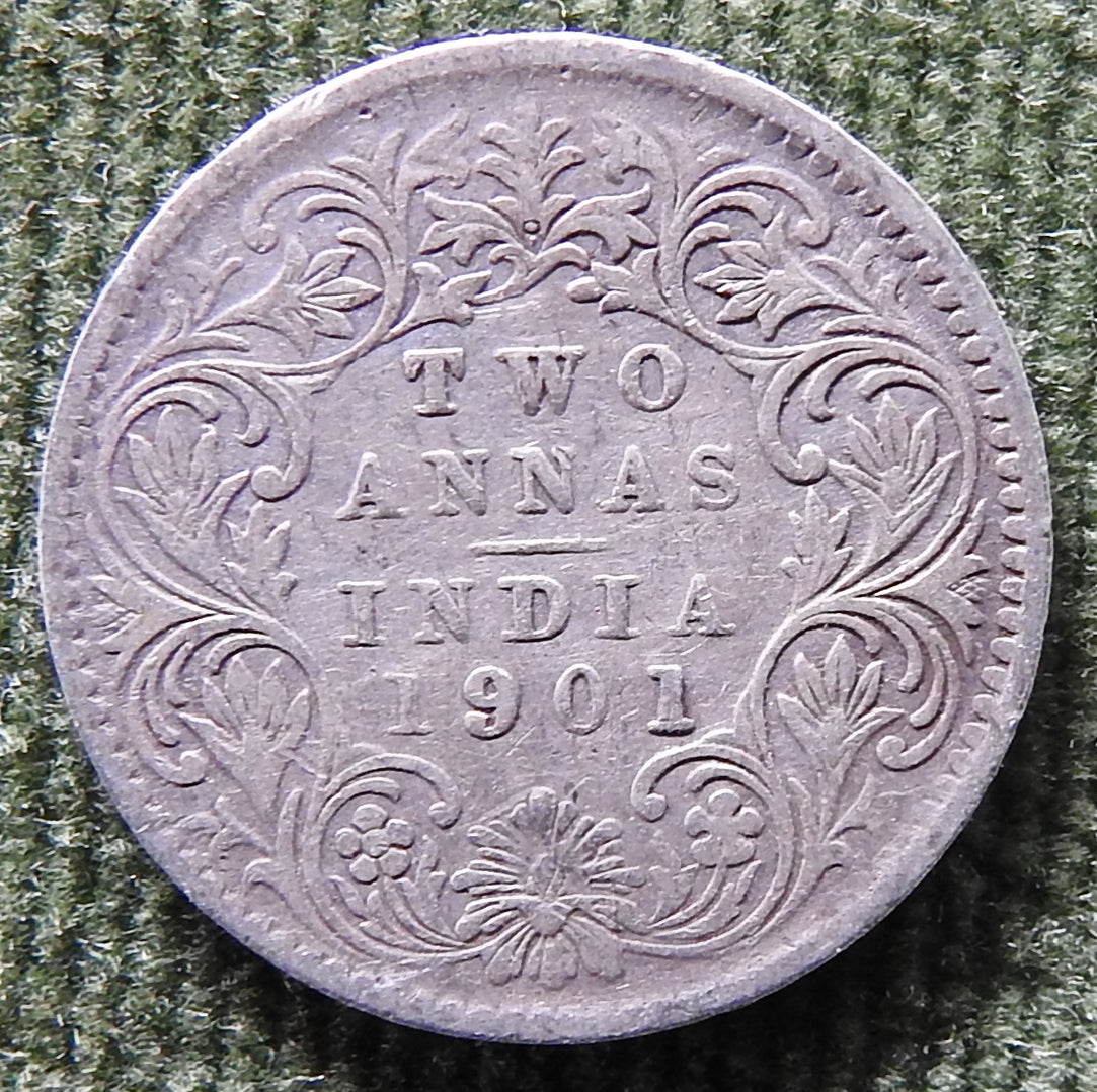 India 1901 2 Two Anna Coin Queen Victoria - British Rule