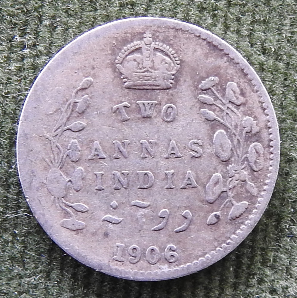 India 1906 Two 2 Annas King Edward VII Silver Coin