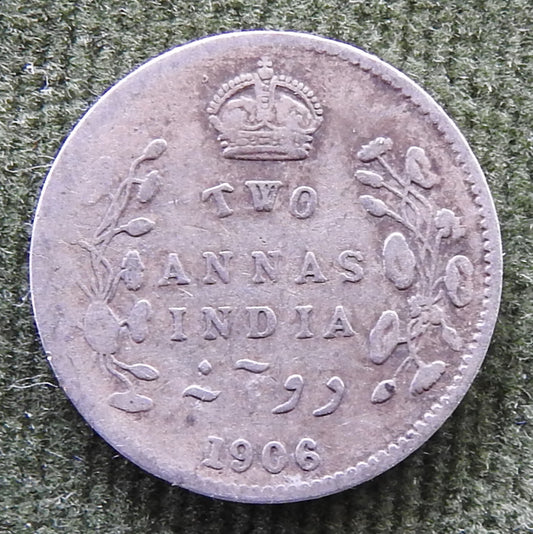 India 1906 Two 2 Annas King Edward VII Silver Coin