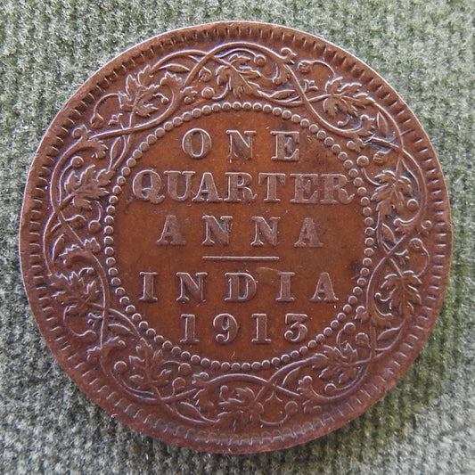 India 1913 1/4 One Quarter Anna King George V Coin