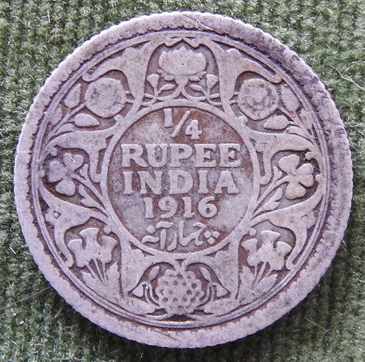 India 1916 1/4 Rupee Anna Silver Coin King George V