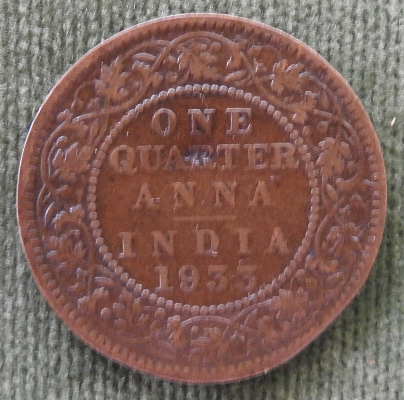 India 1933 Quarter Anna Coin King George V - British Rule