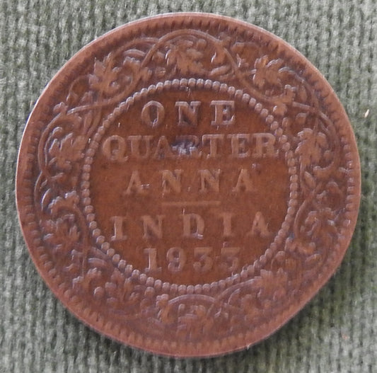 India 1933 Quarter Anna Coin King George V - British Rule